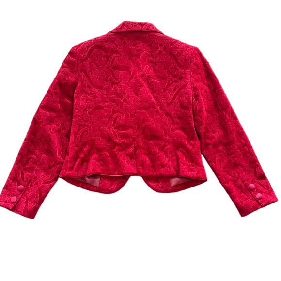 Nine West & Company Red Embossed Velvet Blazer Lined Velour Paisley 10P Jacket - Picture 2 of 10